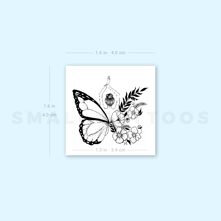 Half Floral Butterfly Temporary Tattoo by Malak Aboyosif - Set of 3