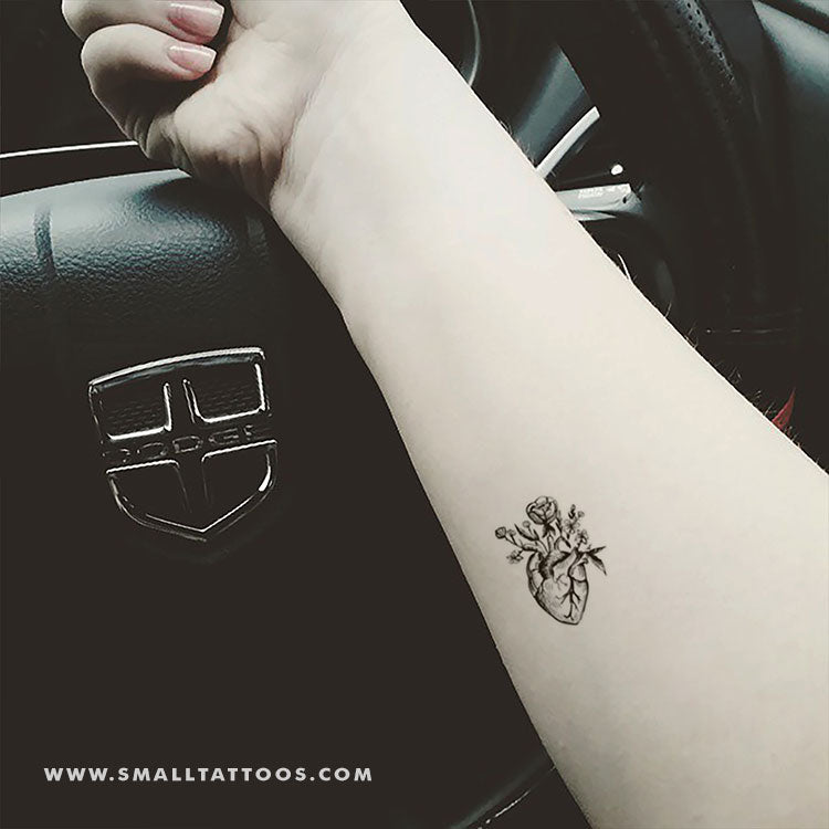Floral Anatomical Heart Temporary Tattoo (Set of 3)
