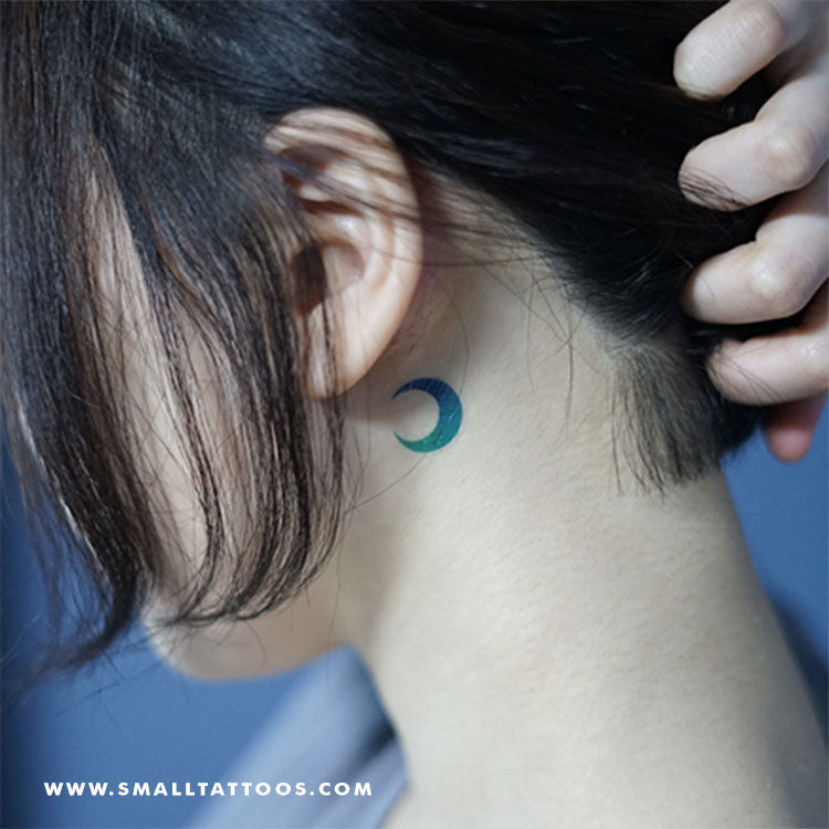 Blue And Green Crescent Moon Temporary Tattoo by Zihee (Set of 3)