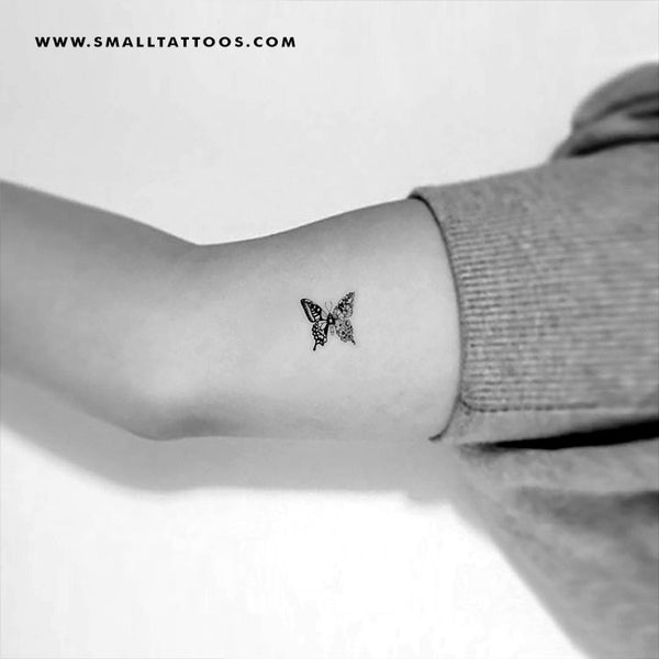 Small Half Floral Butterfly Temporary Tattoo - Set of 3