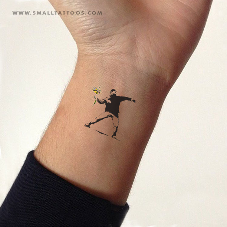 Small Banksy's Flower Thrower Temporary Tattoo (Set of 3)