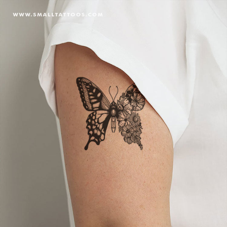 Half Floral Butterfly Temporary Tattoo (Set of 3)