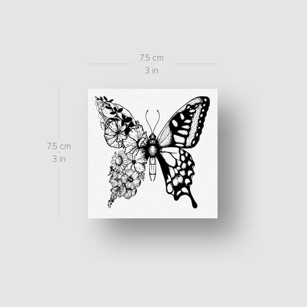 Half Floral Butterfly Temporary Tattoo (Set of 3)