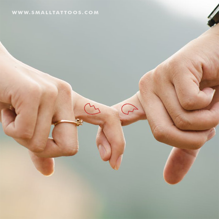 Matching Red Broken Heart Outline Temporary Tattoo (Set of 3+3)