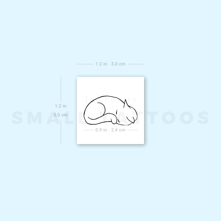 Fine Line Sleeping Cat Temporary Tattoo - Set of 3