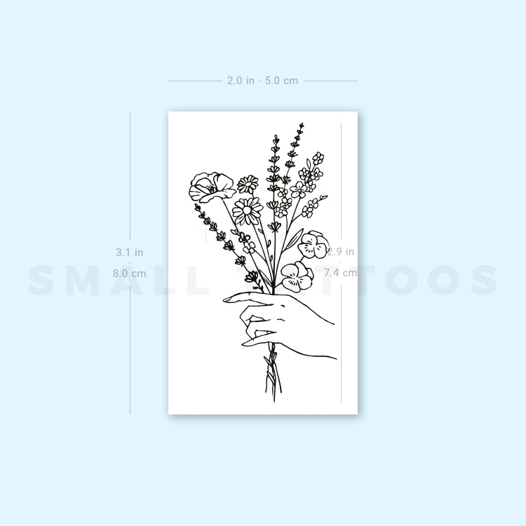 Hand Holding Flowers Temporary Tattoo (Set of 3)