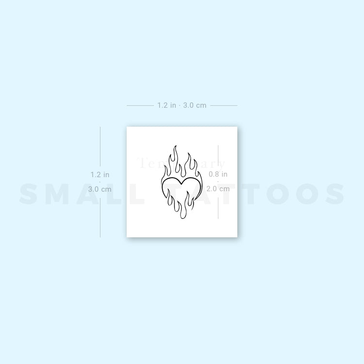 Flaming Heart Temporary Tattoo - Set of 3