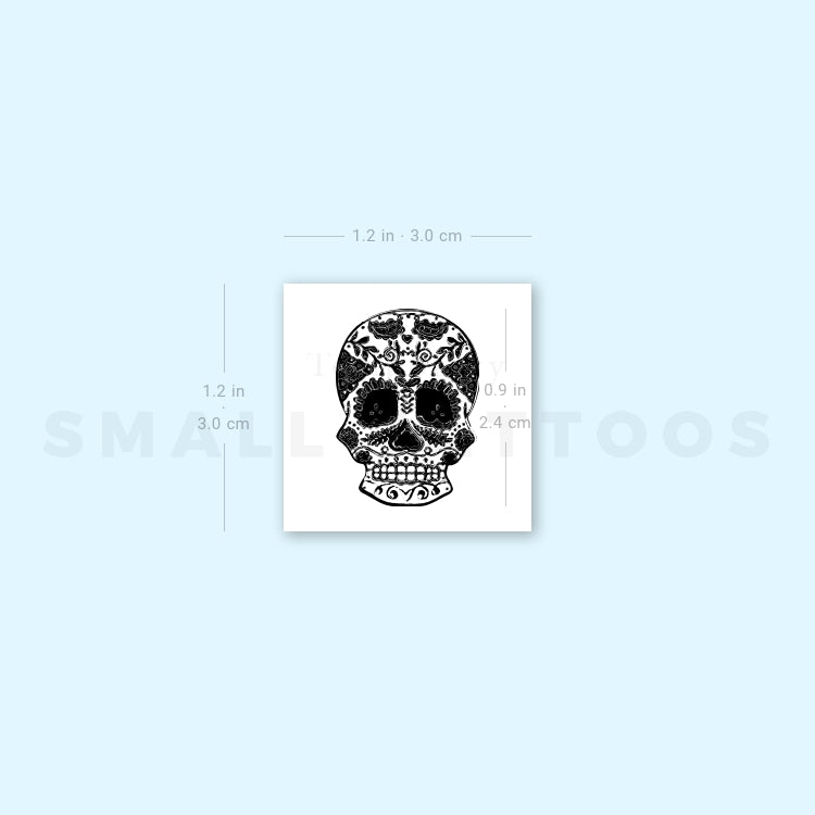 Small Black Sugar Skull Temporary Tattoo - Set of 3