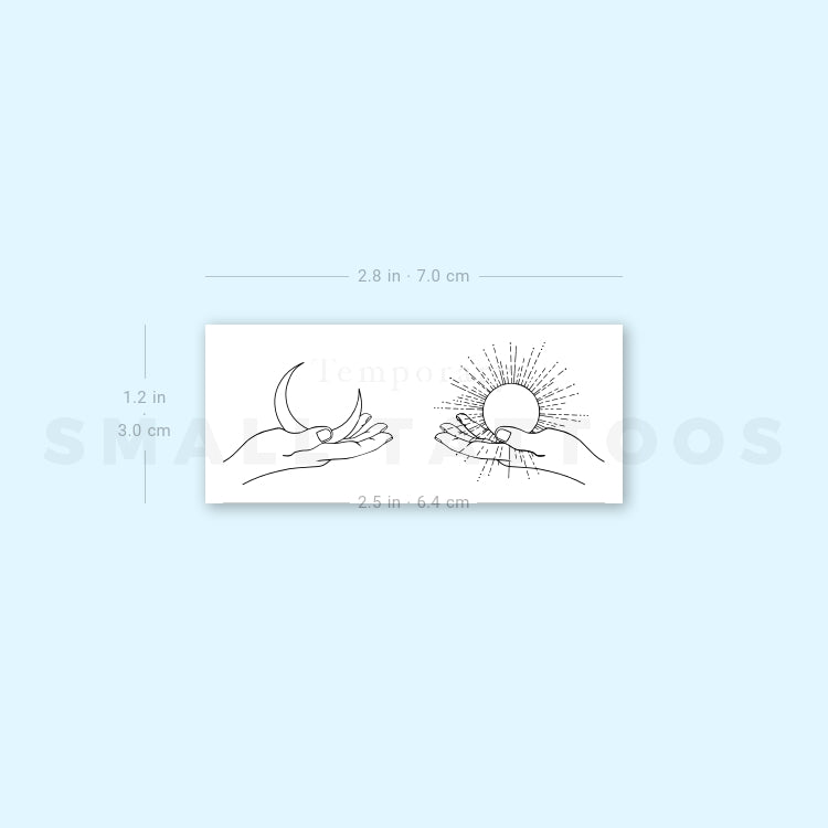 Hand Holding Sun And Moon Temporary Tattoo - Set of 3