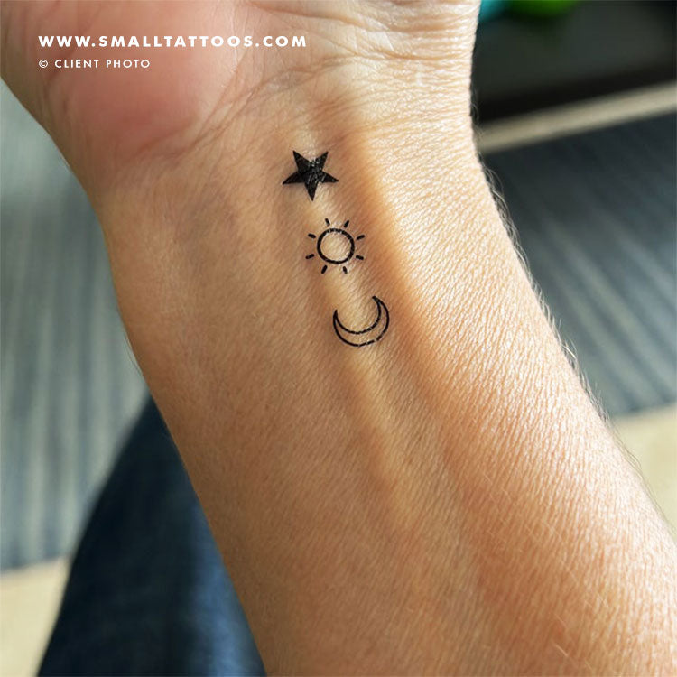 Matching Crescent Sun And Star Temporary Tattoo (Set of 3x3)