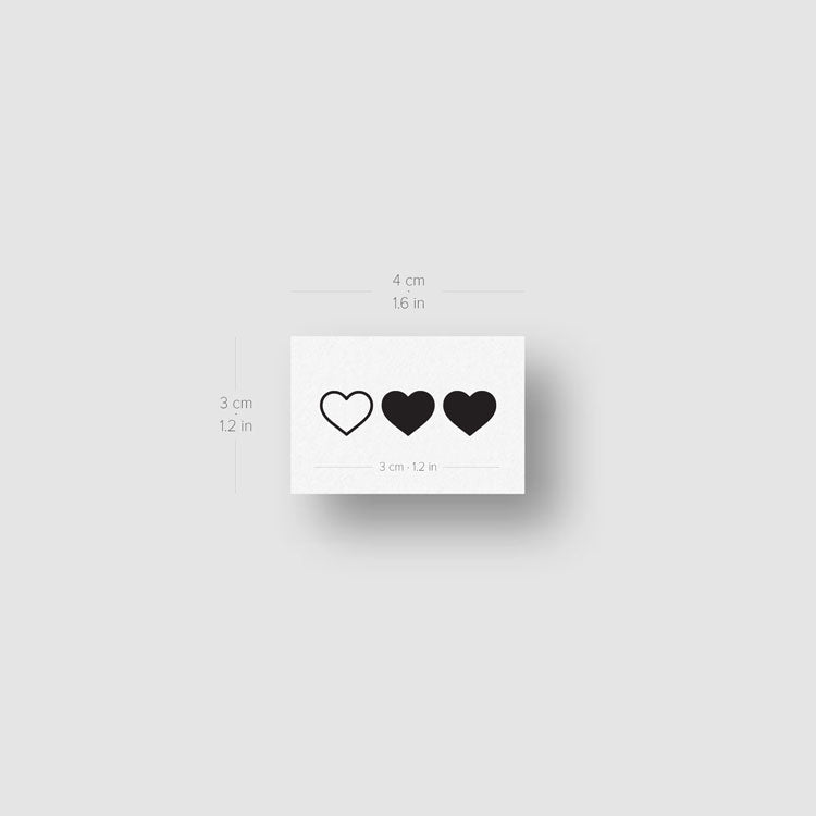 Matching Hearts Temporary Tattoo (Set of 3x3) – Small Tattoos