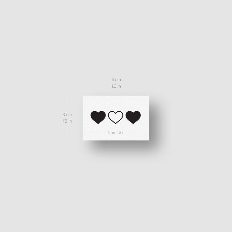 Matching Hearts Temporary Tattoo (Set of 3x3) – Small Tattoos