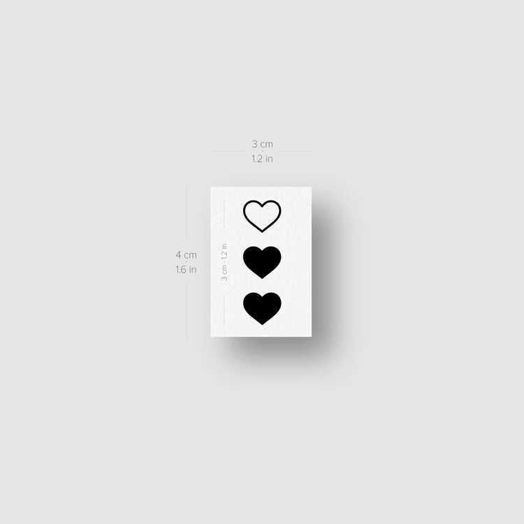 Vertical Matching Hearts Temporary Tattoo (Set of 3x3) – Small Tattoos