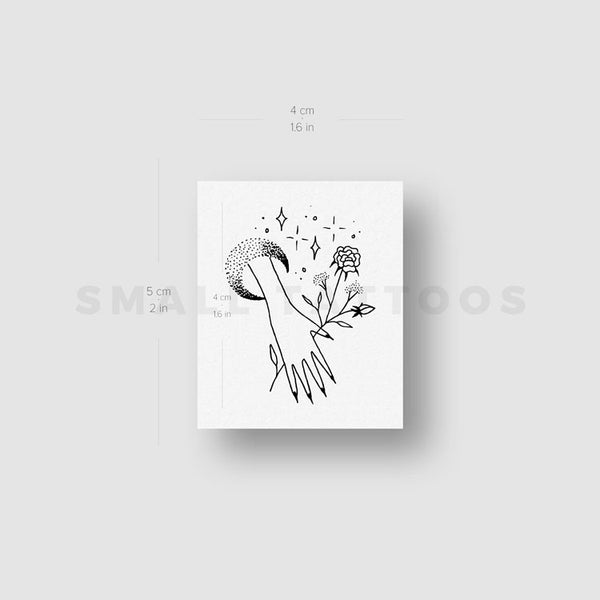 Flower Holding Moon Hand Temporary Tattoo by Tukoi (Set of 3)