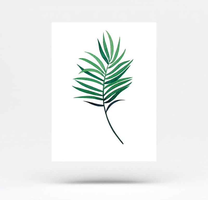 Hand relaxed with green palm leaf as background with word 