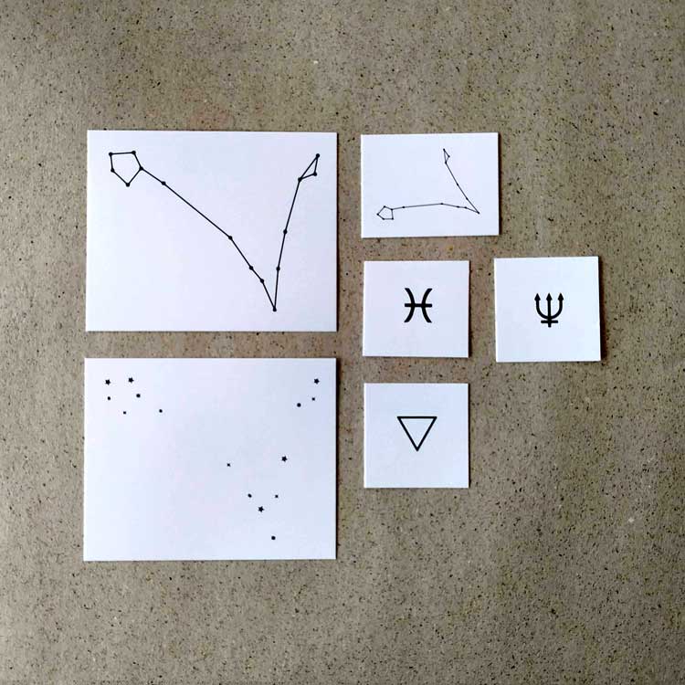 Pisces Astrology Symbols Temporary Tattoo Set