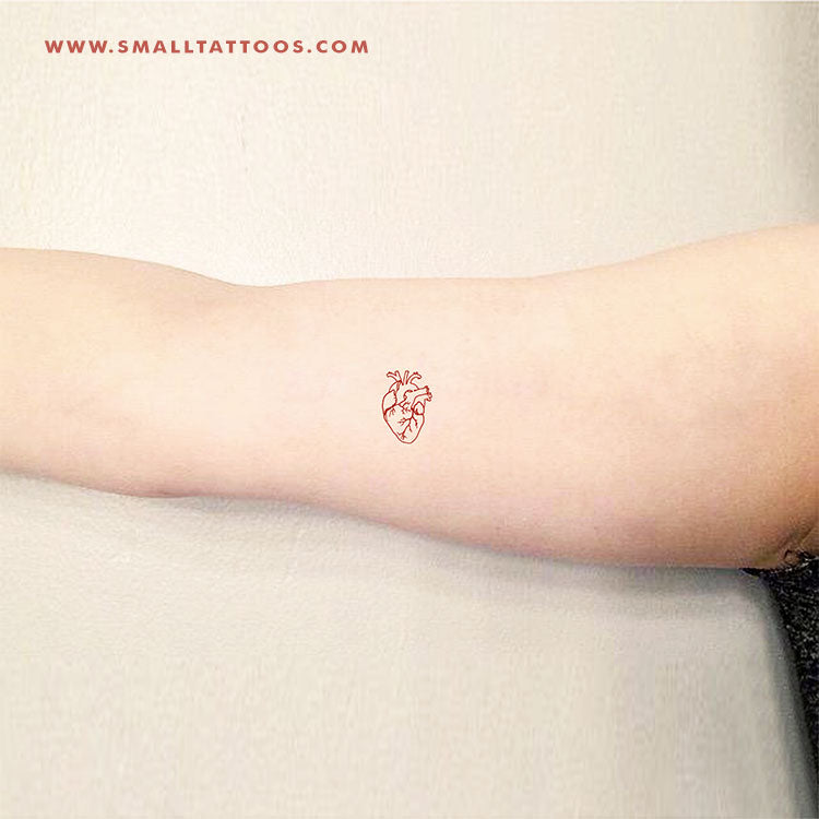 Small Red Anatomical Heart Temporary Tattoo (Set of 3)