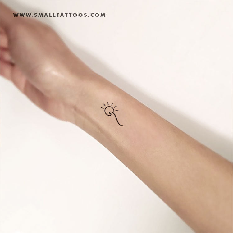 Tatuaje temporal minimalista de sol y ola a la izquierda (juego de 3)