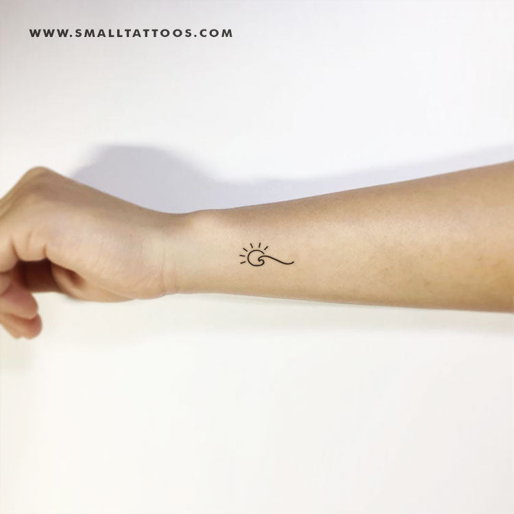 Tatuaje temporal minimalista de sol y ola a la izquierda (juego de 3)