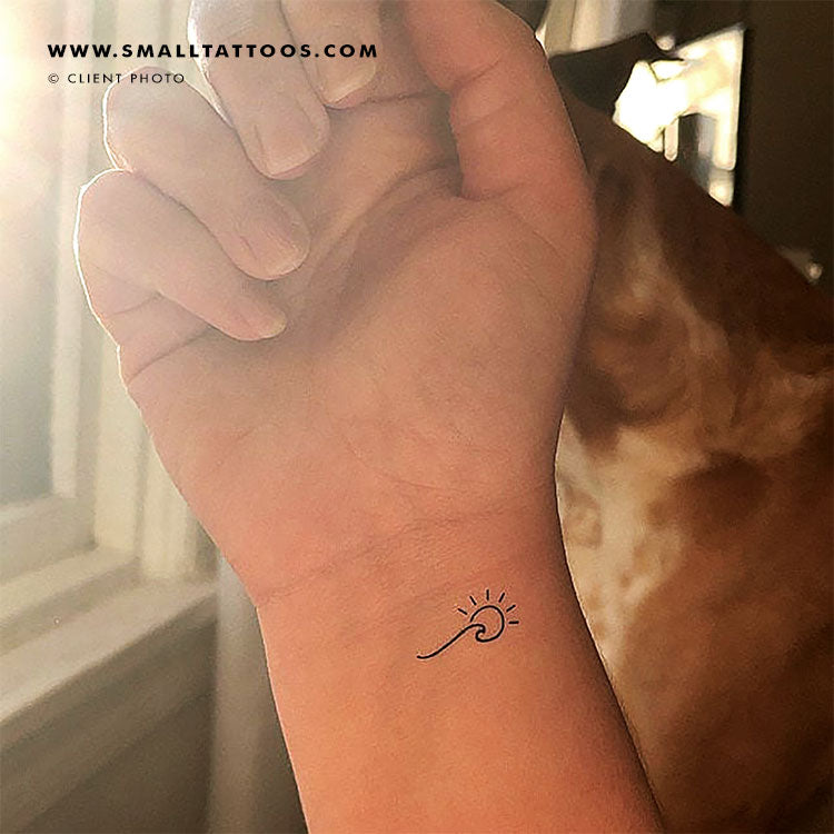 Minimalist Wave and Sun Temporary Tattoo (Set of 3)