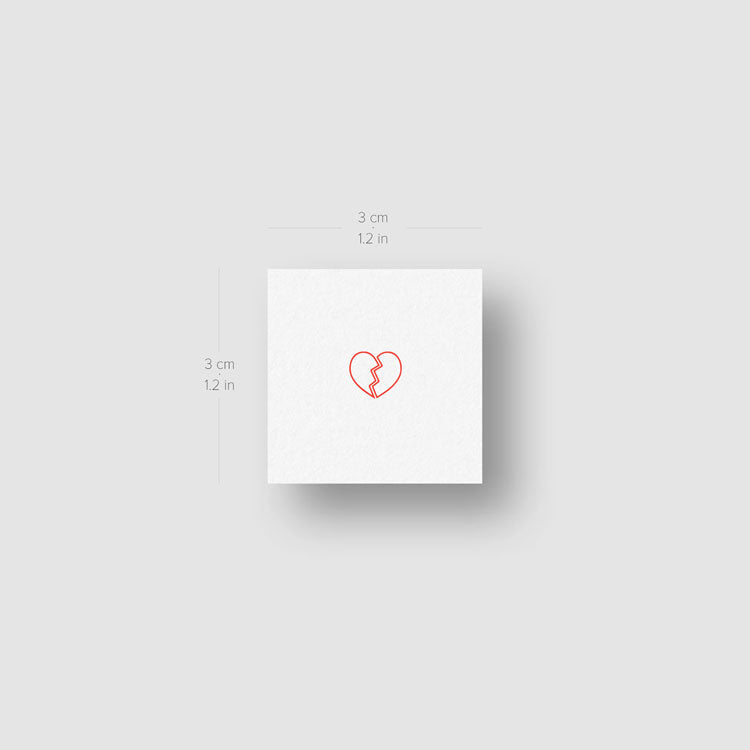 Tatuaje temporal pequeño de corazón roto rojo (juego de 3)