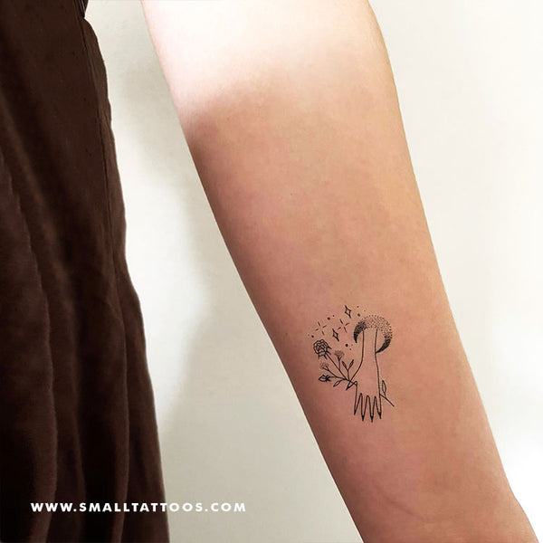 Flower Holding Moon Hand Temporary Tattoo by Tukoi (Set of 3)