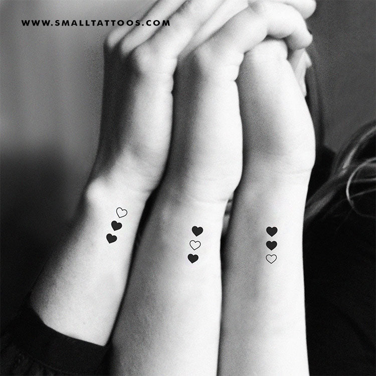 Vertical Matching Hearts Temporary Tattoo (Set of 3x3)