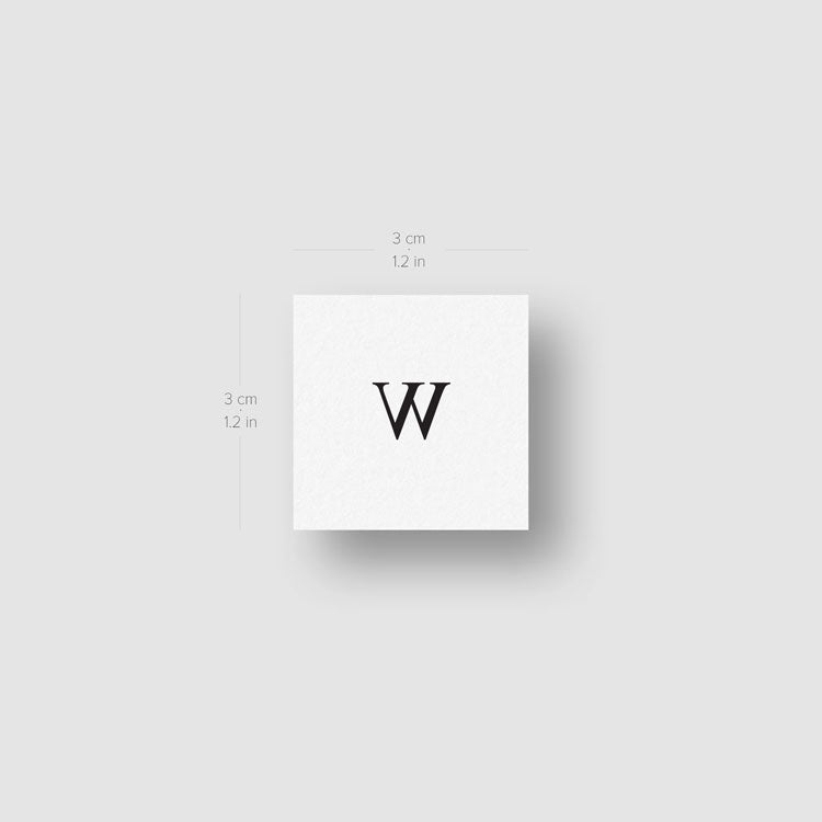 W Uppercase Serif Letter Temporary Tattoo (Set of 3)